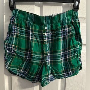 Aerie Green Plaid Flannel Pajama Shorts